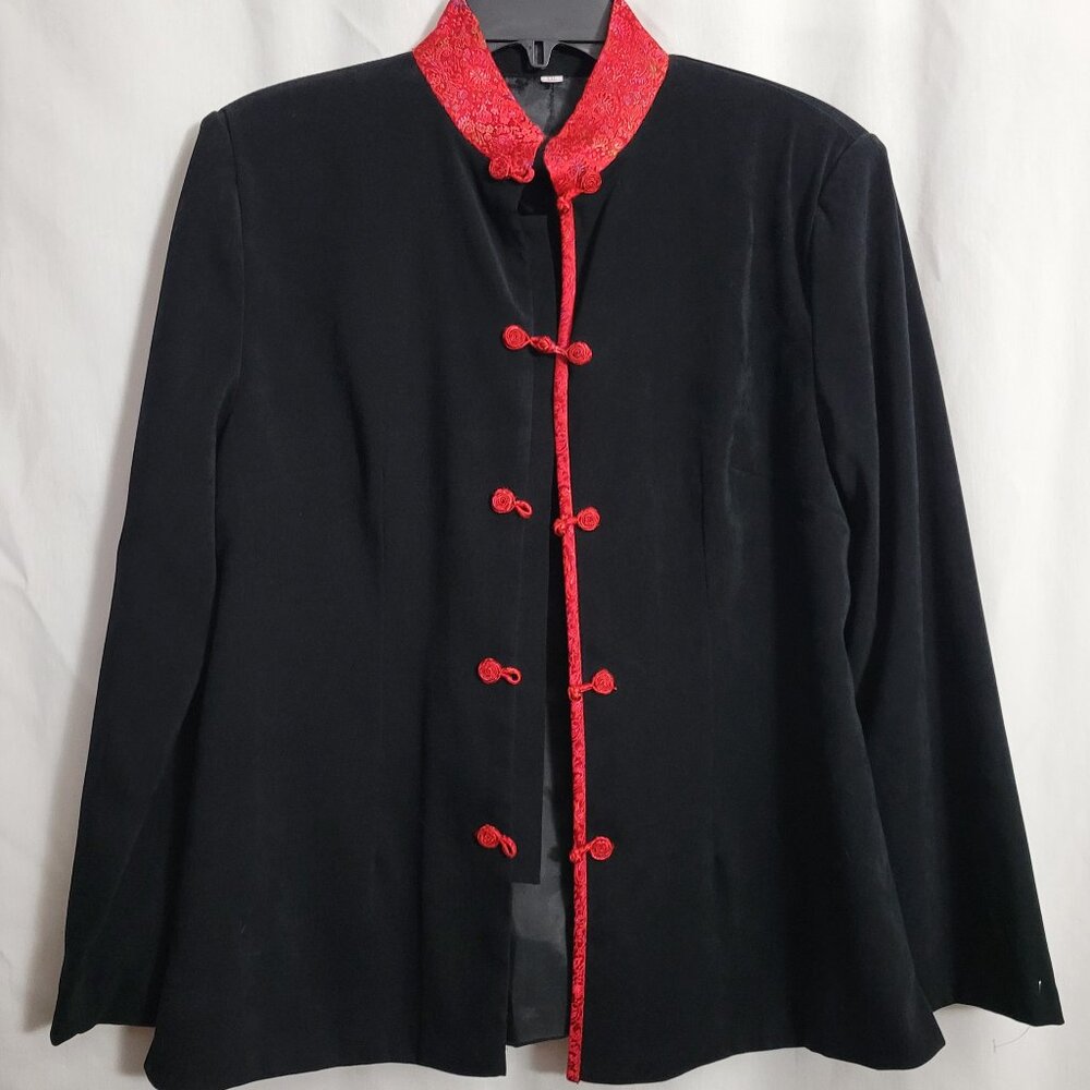 Classic Velour Jacket Black red XXL plus Womens Asian formal cloth buttons EUC